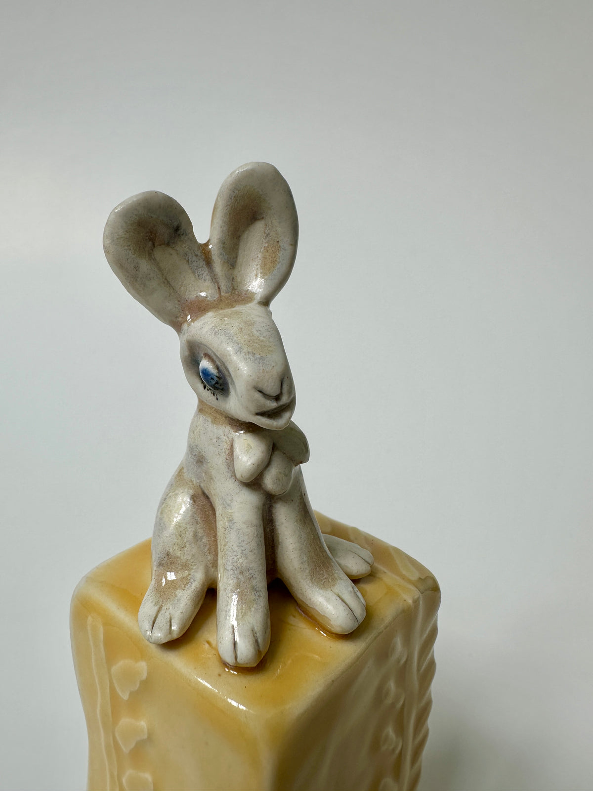 Rabbit on yellow box -wall hanging
