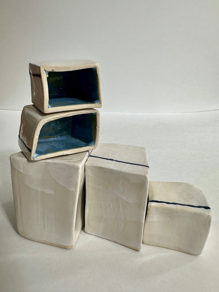 SOLD - Cube Sculptures: White Wash Blues (5pc)