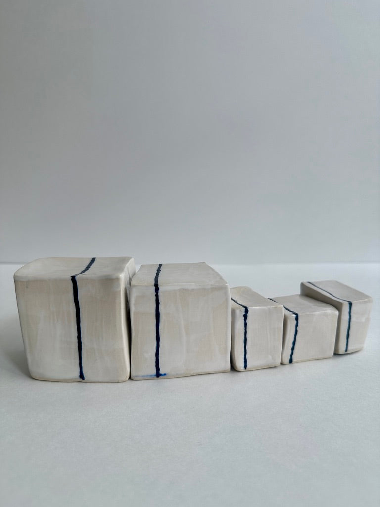 SOLD - Cube Sculptures: White Wash Blues (5pc)