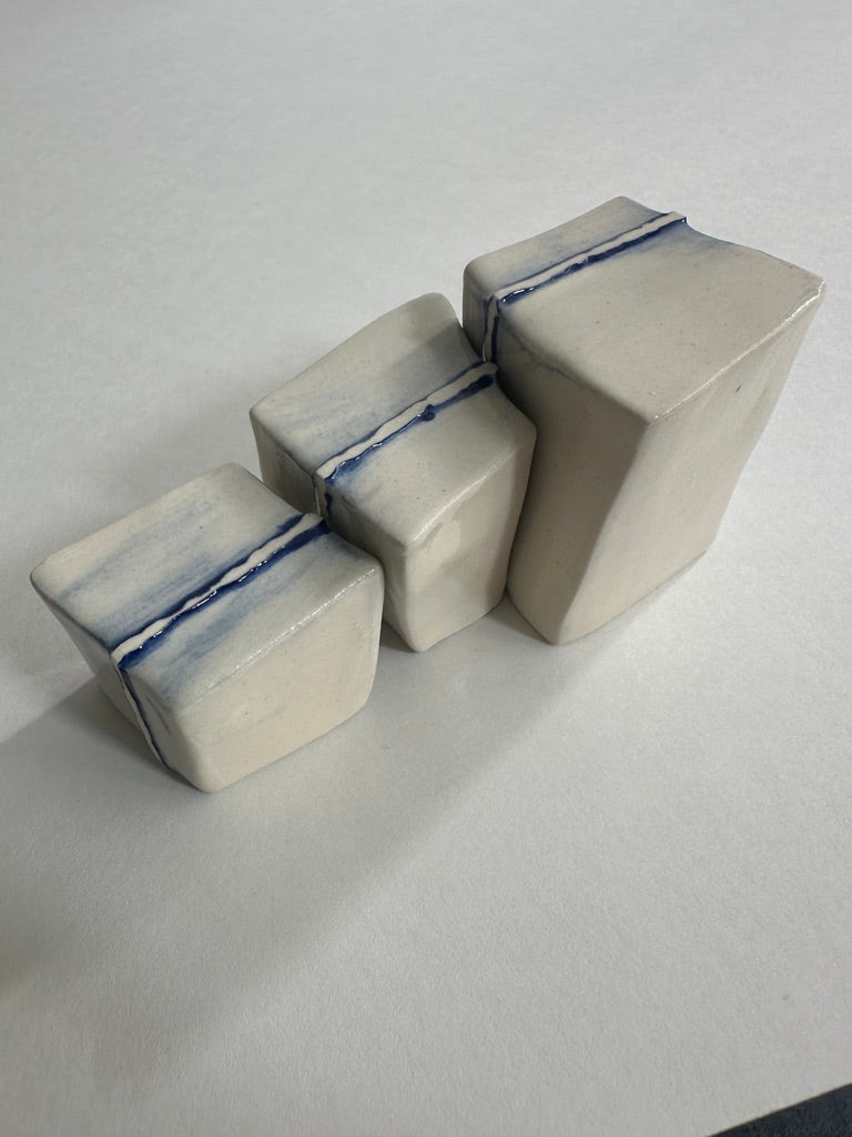 SOLD - Cube Sculptures: Raised Blue (3pc)