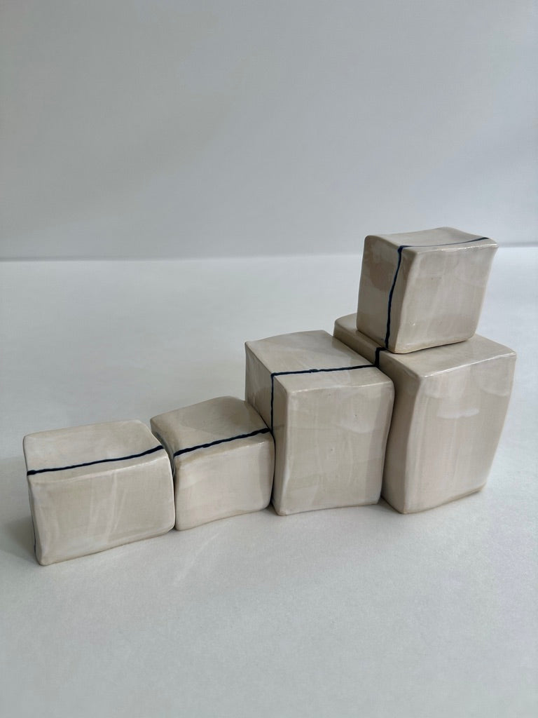SOLD - Cube Sculptures: White Wash Blues (5pc)