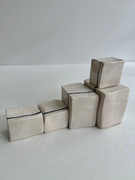 SOLD - Cube Sculptures: White Wash Blues (5pc)