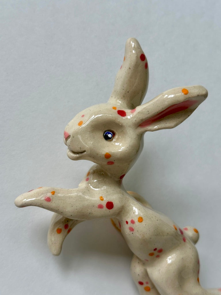 Happy Spotted Flying Bunny - porcelain