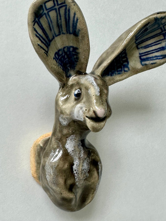 Grey Rabbit with grid ears - porcelain