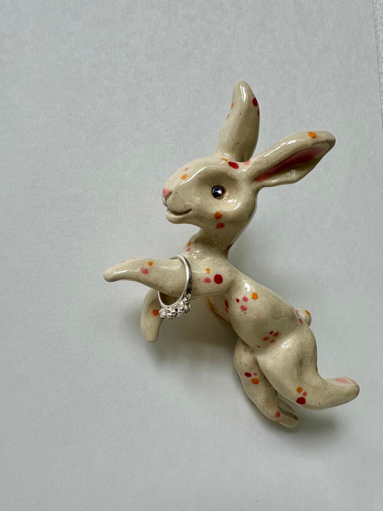 Happy Spotted Flying Bunny - porcelain