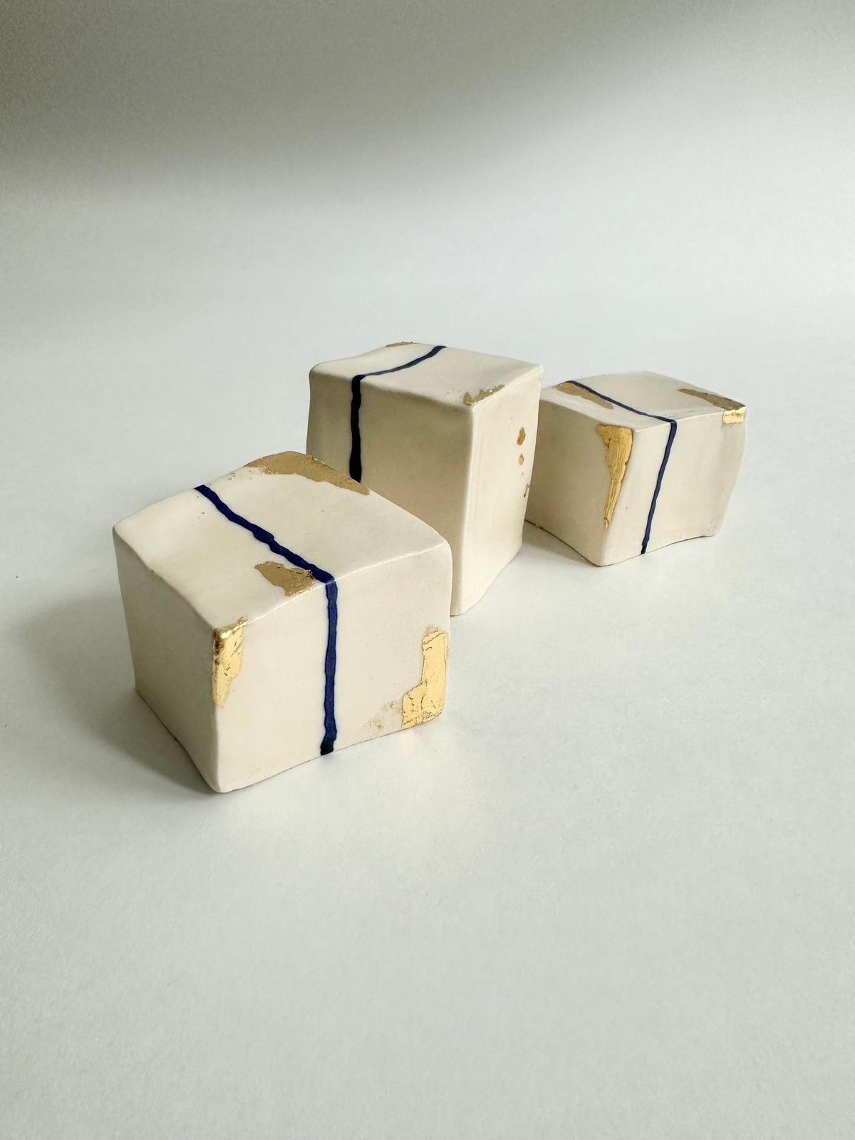 SOLD - Cube Sculptures: Golden-Green (3pc)