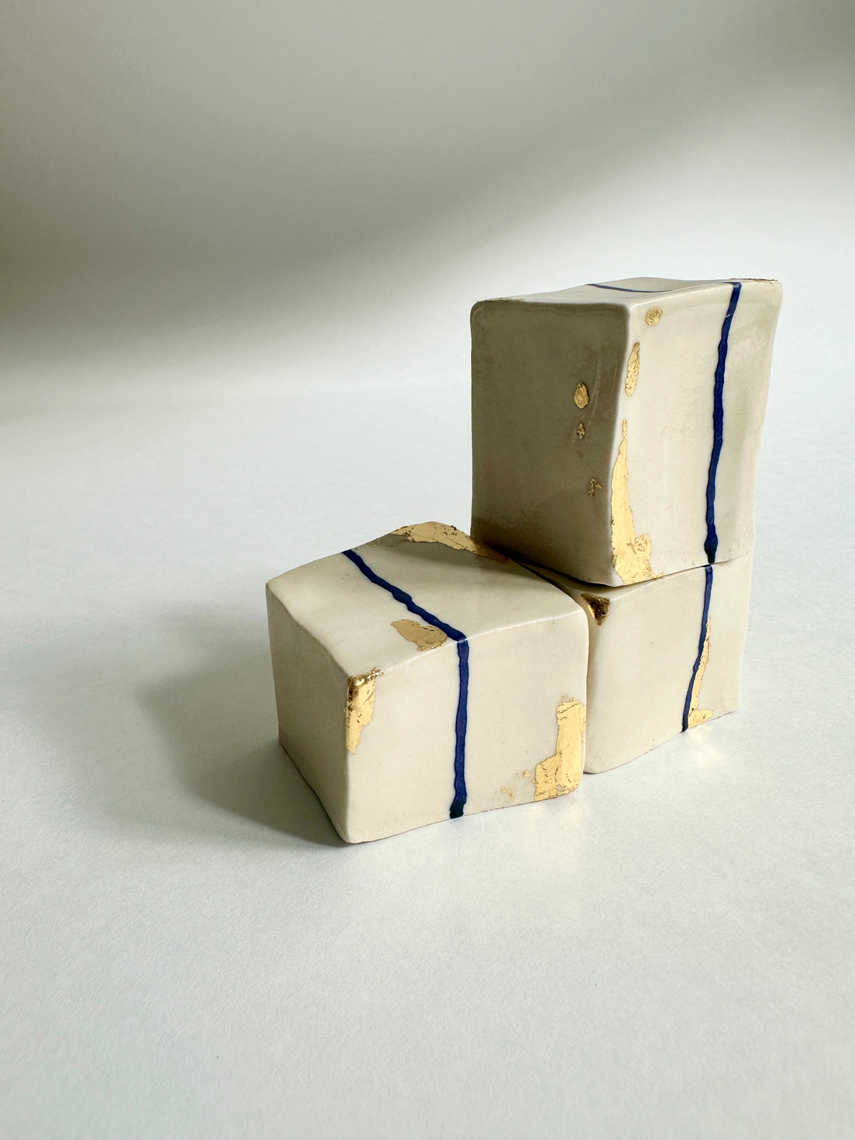 SOLD - Cube Sculptures: Golden-Green (3pc)