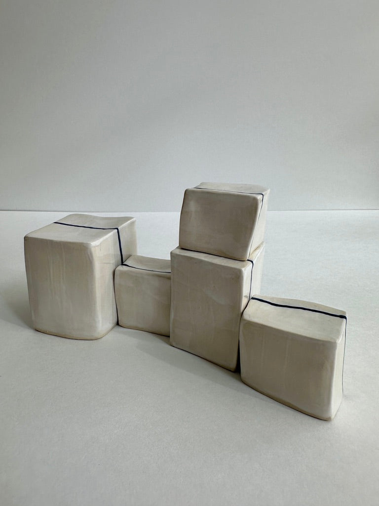 SOLD - Cube Sculptures: White Wash Blues (5pc)
