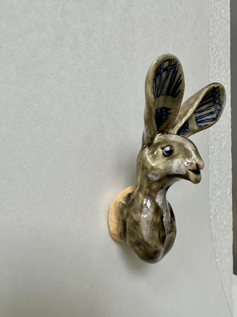 Grey Rabbit with grid ears - porcelain