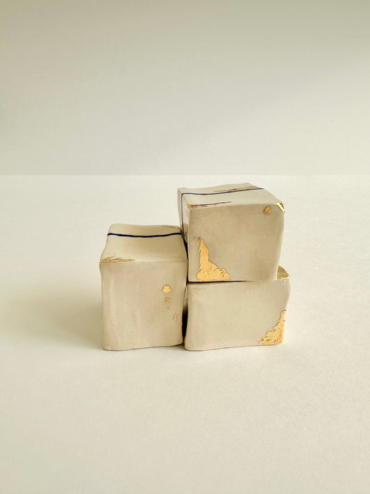 SOLD - Cube Sculptures: Golden-Green (3pc)