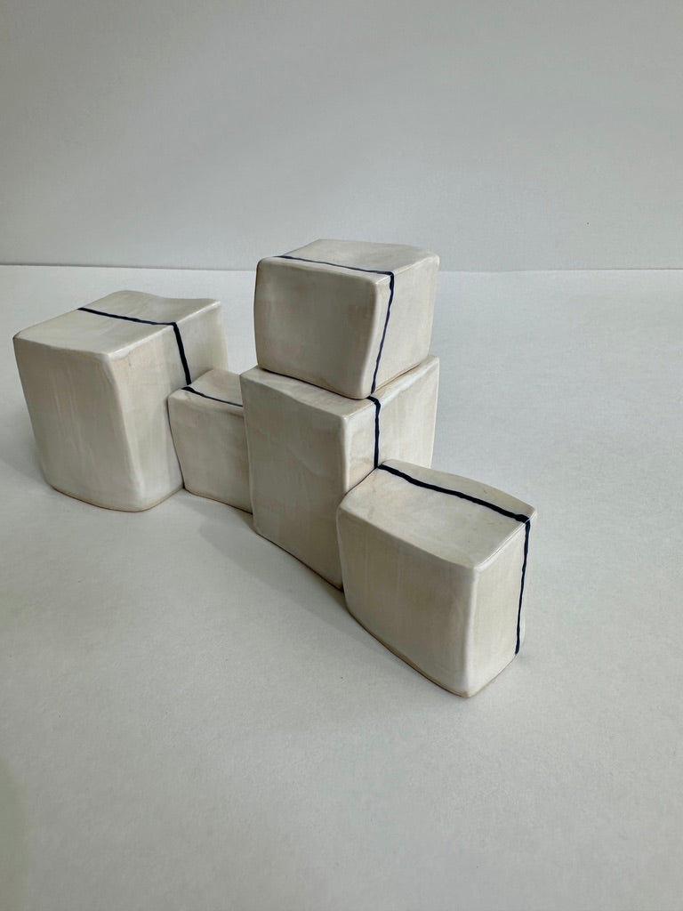 SOLD - Cube Sculptures: White Wash Blues (5pc)