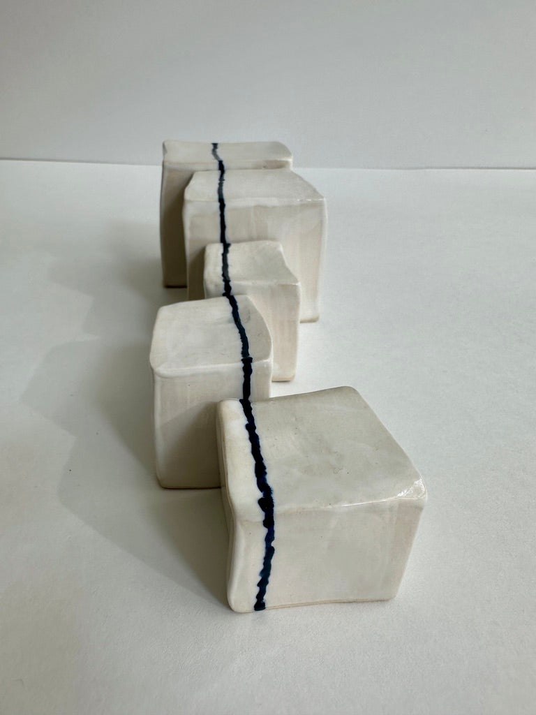 SOLD - Cube Sculptures: White Wash Blues (5pc)