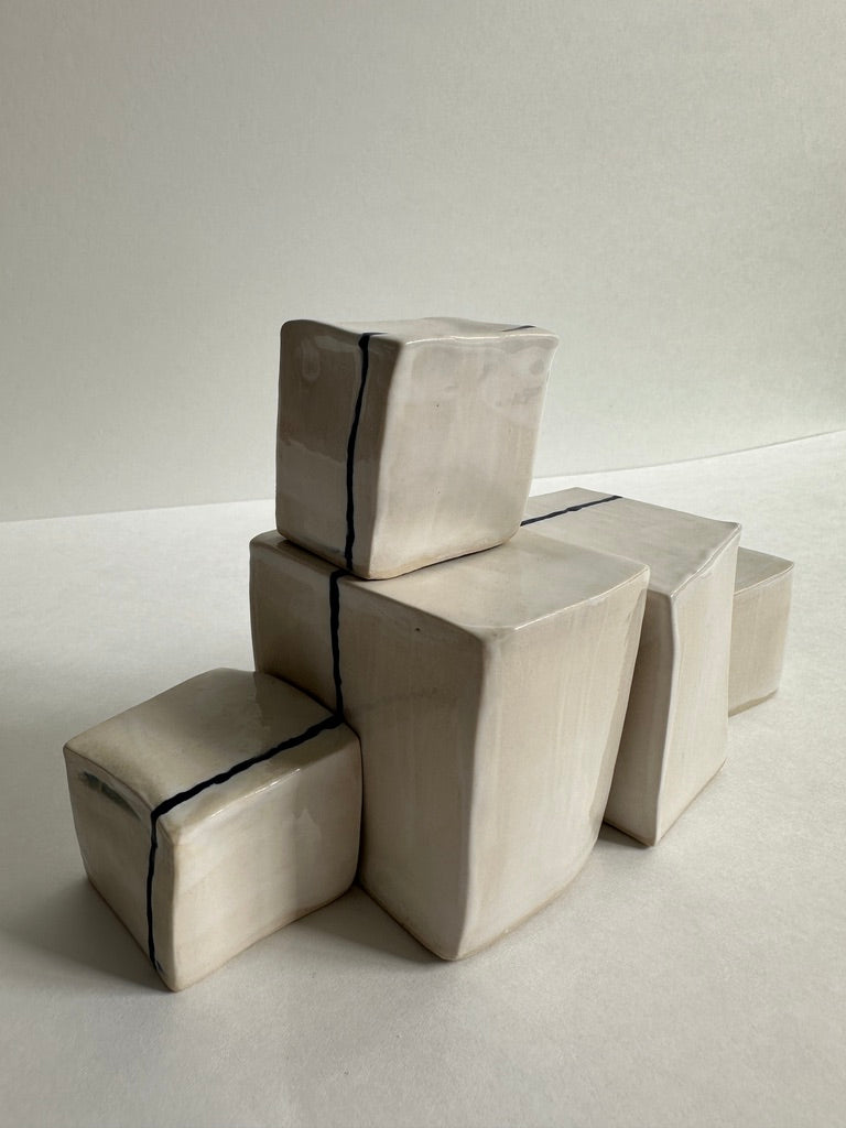 SOLD - Cube Sculptures: White Wash Blues (5pc)