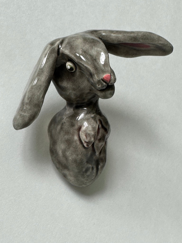 Grey Rabbit with pink nose - porcelain