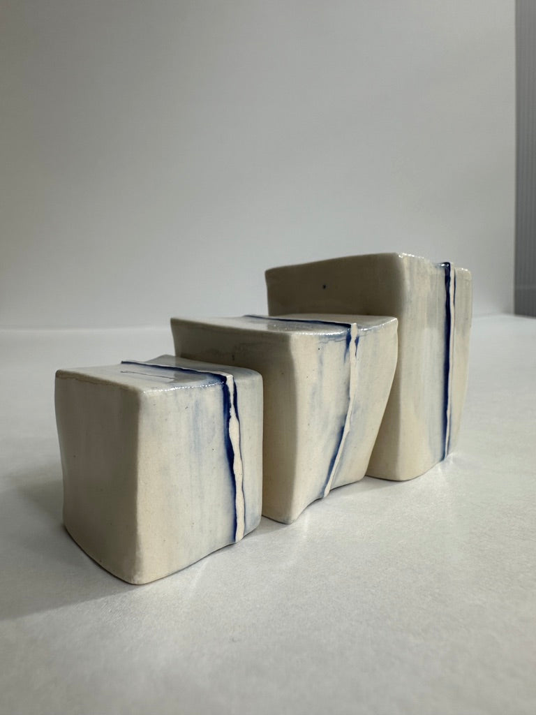 SOLD - Cube Sculptures: Raised Blue (3pc)