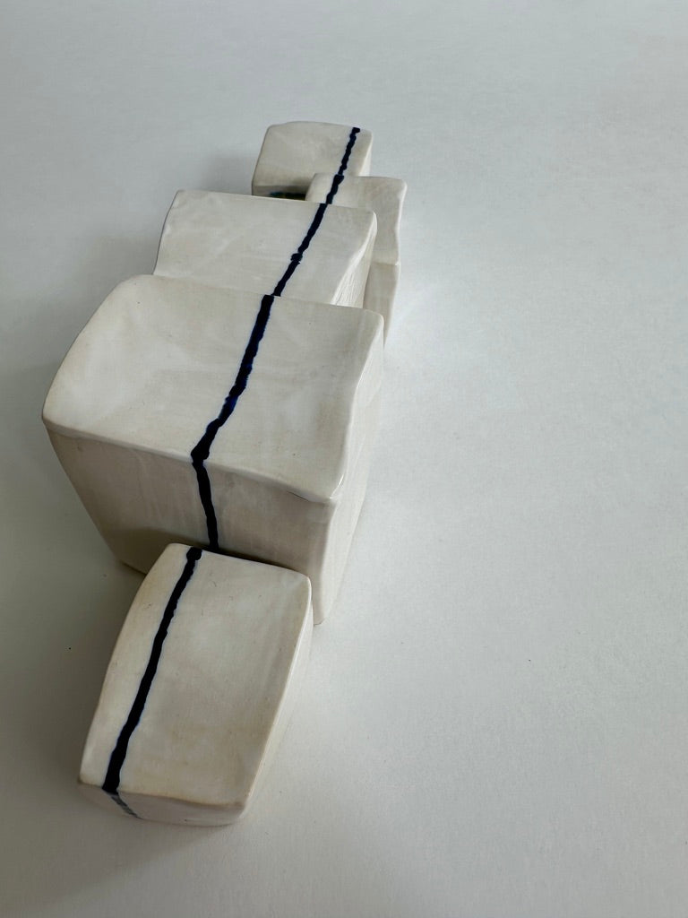 SOLD - Cube Sculptures: White Wash Blues (5pc)