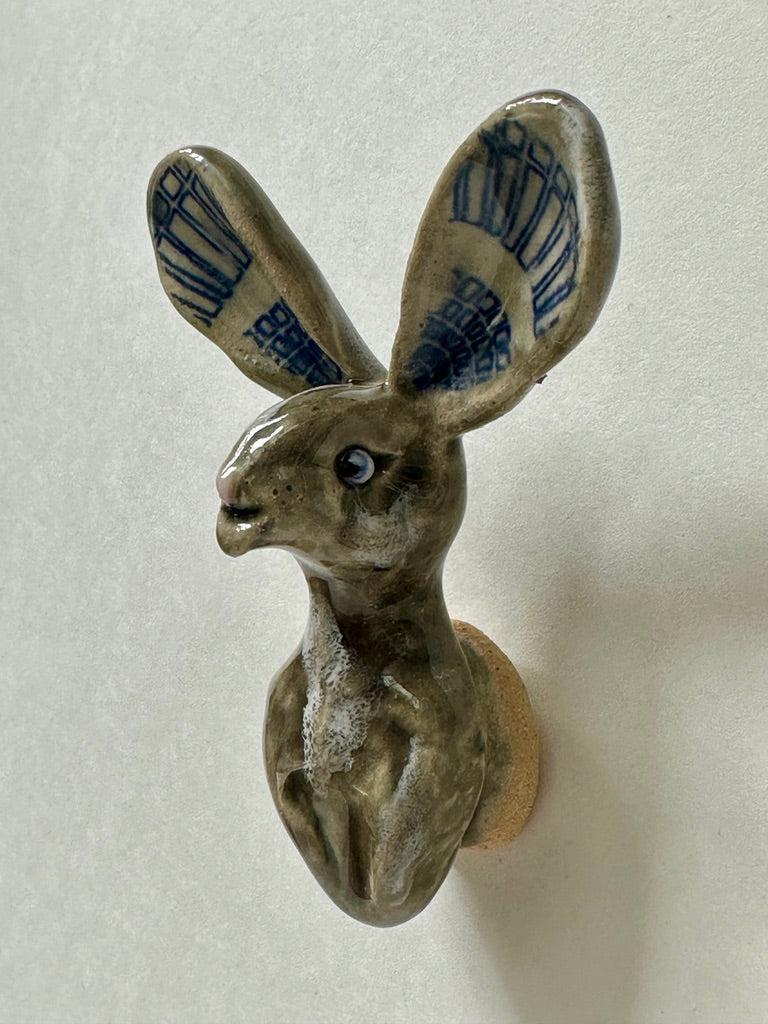Grey Rabbit with grid ears - porcelain
