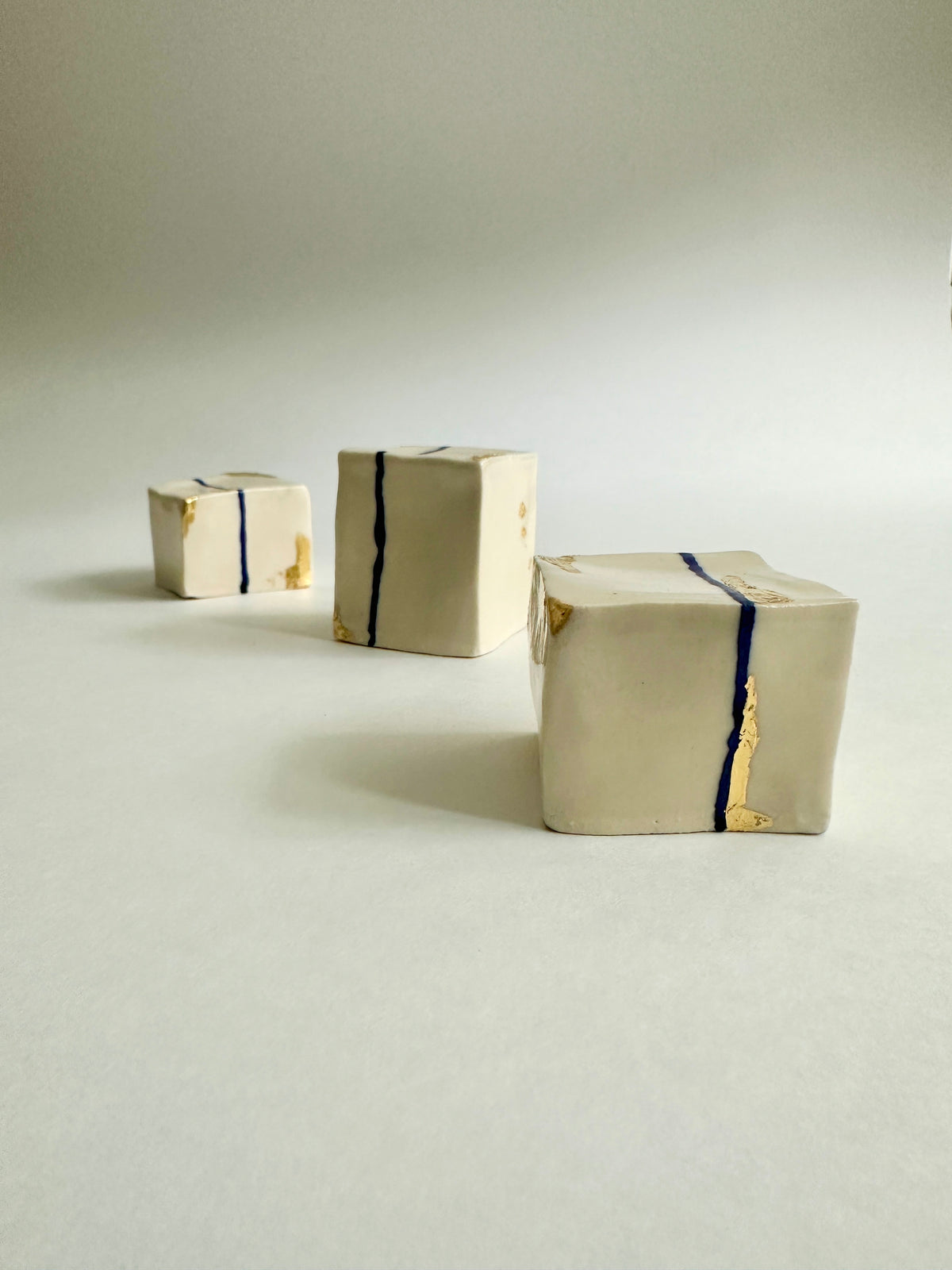 SOLD - Cube Sculptures: Golden-Green (3pc)