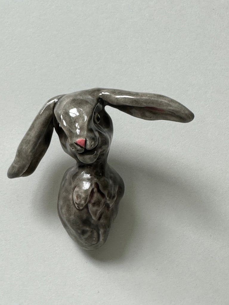 Grey Rabbit with pink nose - porcelain