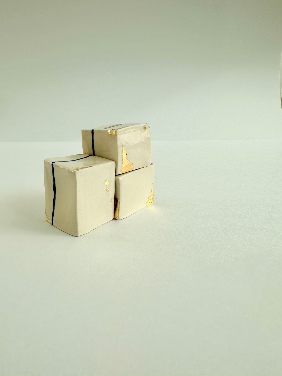 SOLD - Cube Sculptures: Golden-Green (3pc)