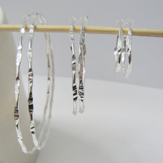 Silver Forged Hoop Earrings