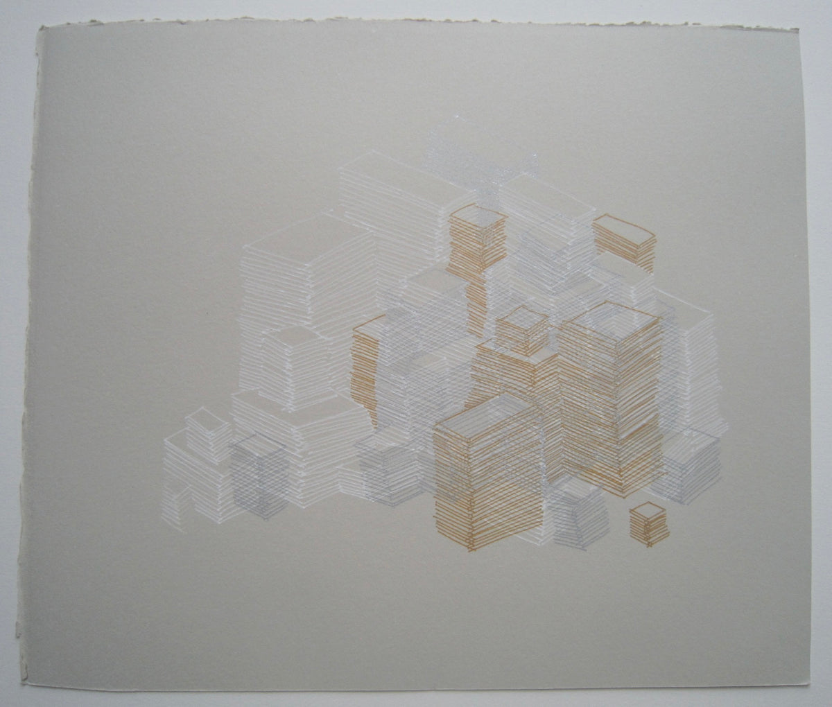 Gold, Silver and White Pile Drawing
