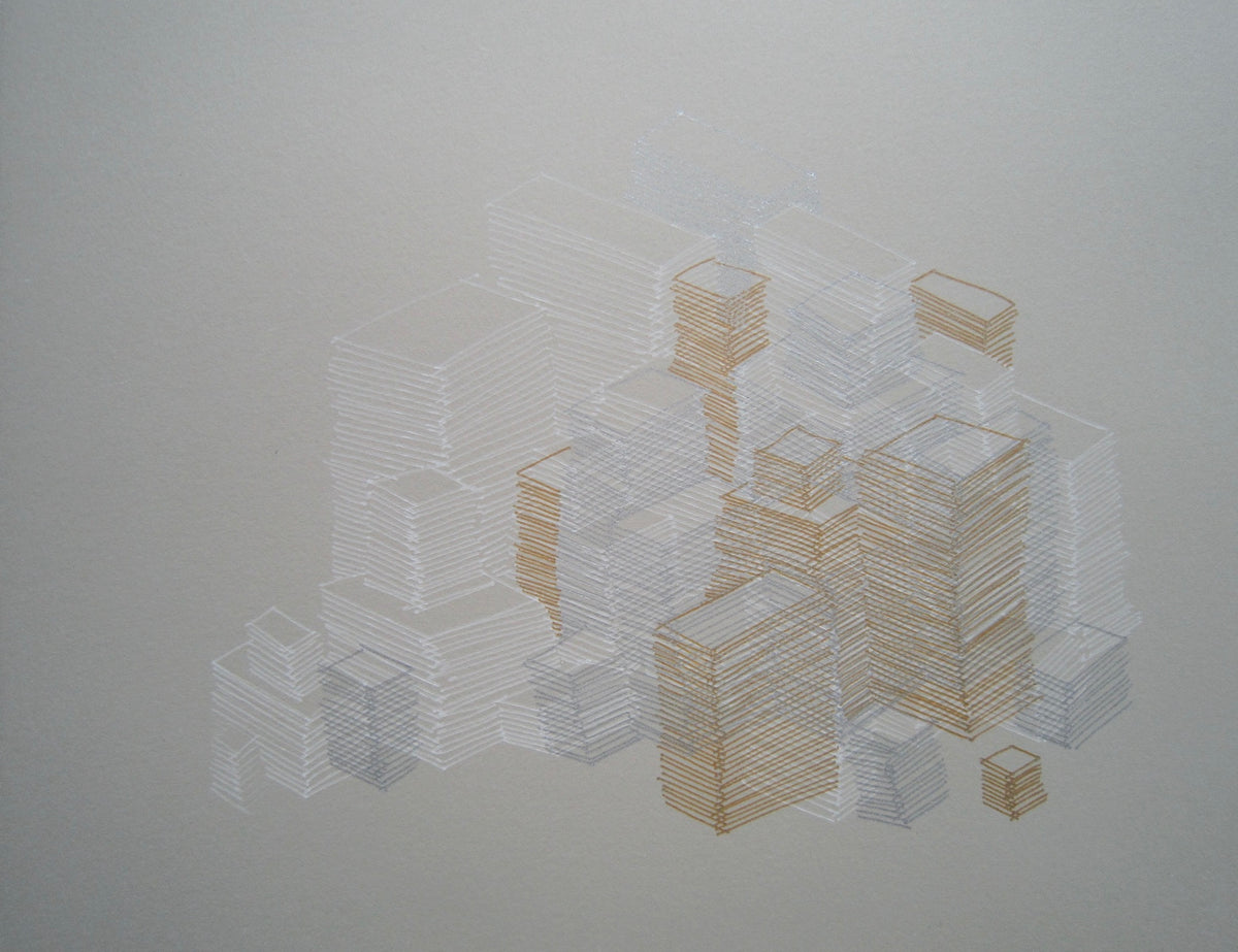Gold, Silver and White Pile Drawing