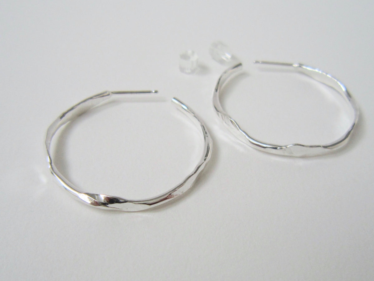 Silver Forged Hoop Earrings