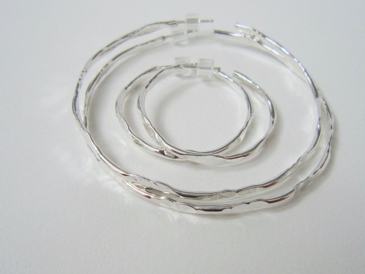 Silver Forged Hoop Earrings